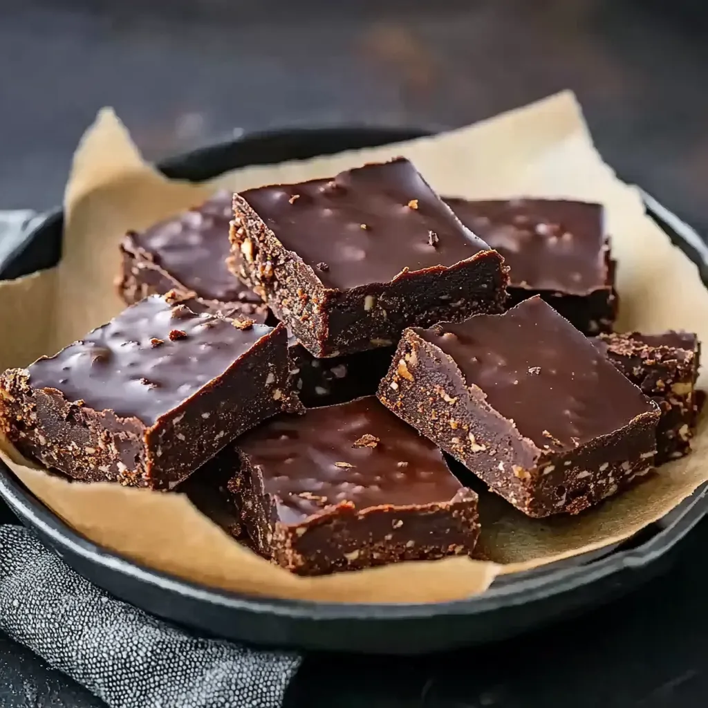 Eine Schüssel mit sechs Stücken von Chocolate Brownie mit Nüssen und Walnüssen.