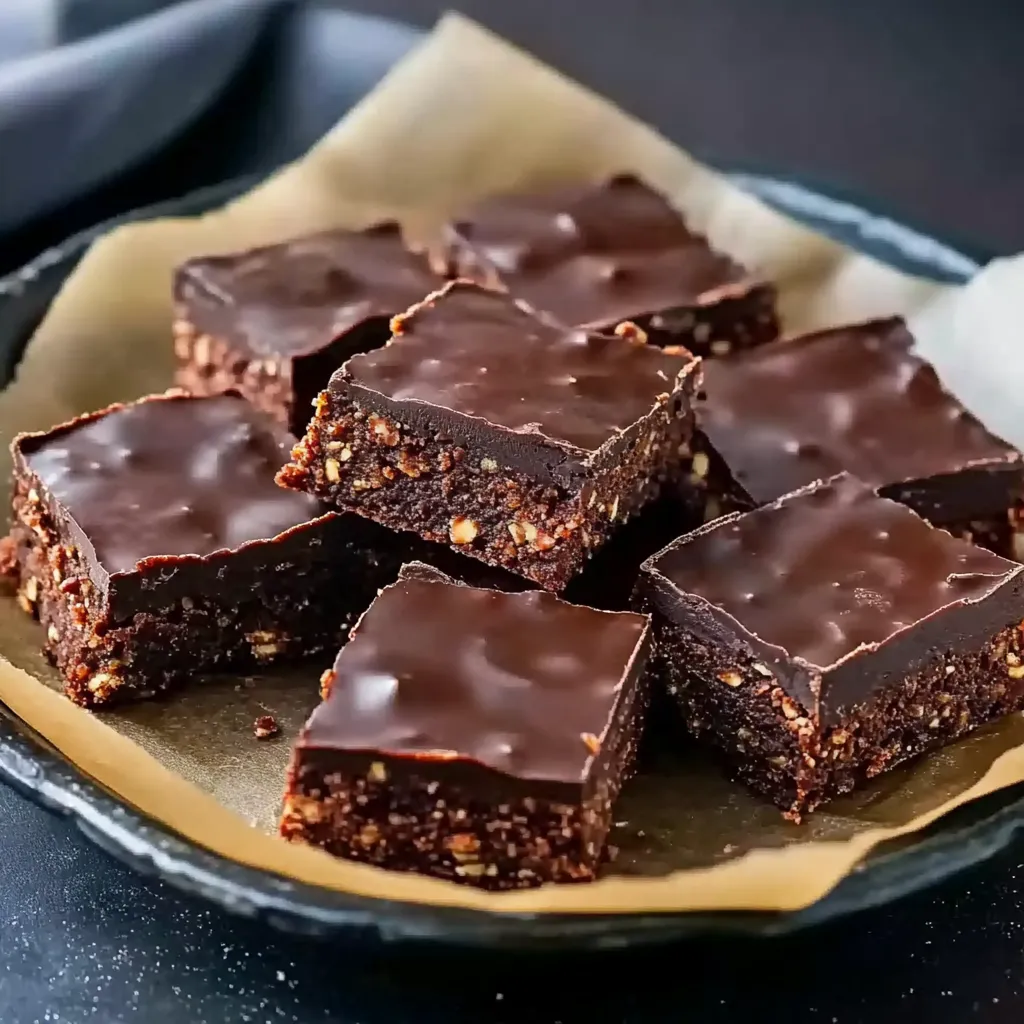 Eine Platte mit Schokoladenkuchen, die in verschiedenen Größen und Formen vorliegen.
