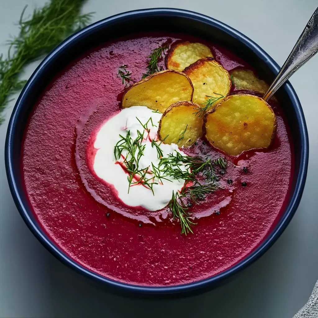 Ein Schälchen mit roter Sauce und Kartoffeln.