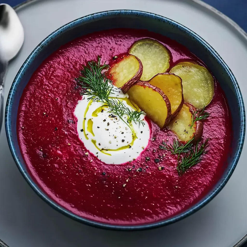 Ein Schälchen mit roter Sauce und gerösteten Kartoffeln.