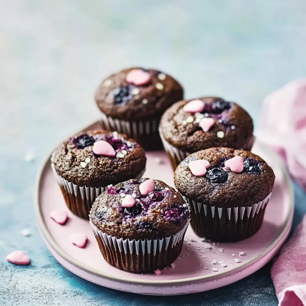 Eine Platte mit sechs Muffins, die mit Puder und Pink-Sugar-Konfekt geschmückt sind.