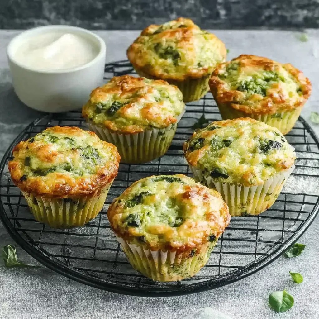 Ein Teller mit sechs Muffins, die mit Broccoli gefüllt sind.