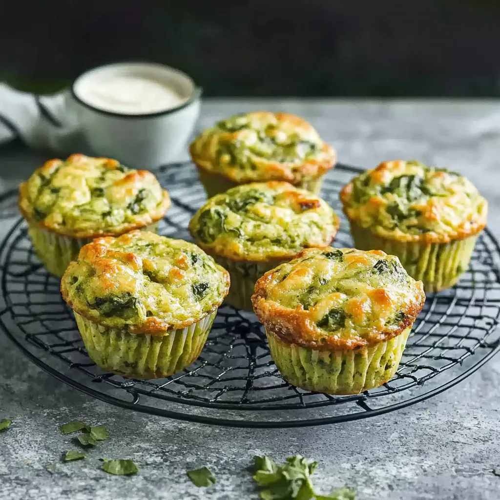 Ein Teller mit sechs Muffins, die mit Spinat und Käse gefüllt sind.