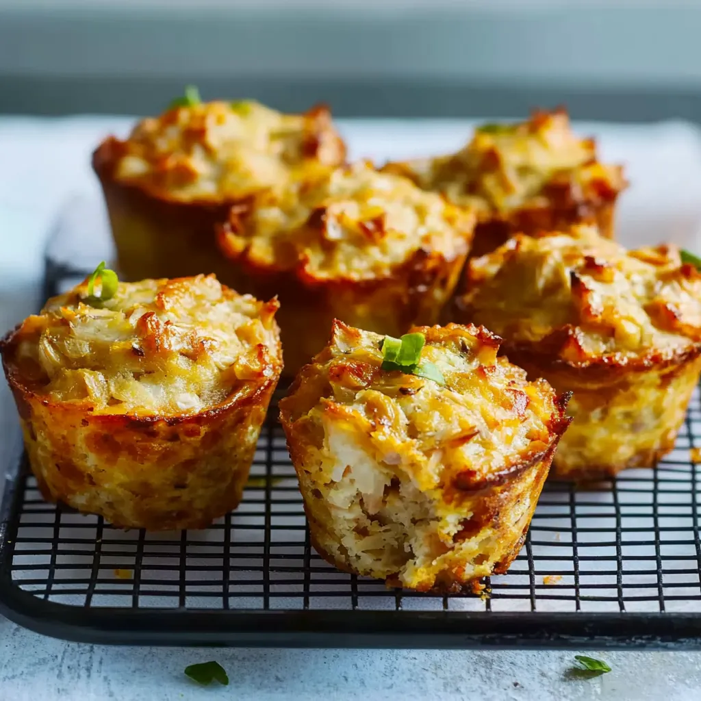 Ein Teller mit sechs Muffins, die alle mit Zwiebeln und Käse gefüllt sind.