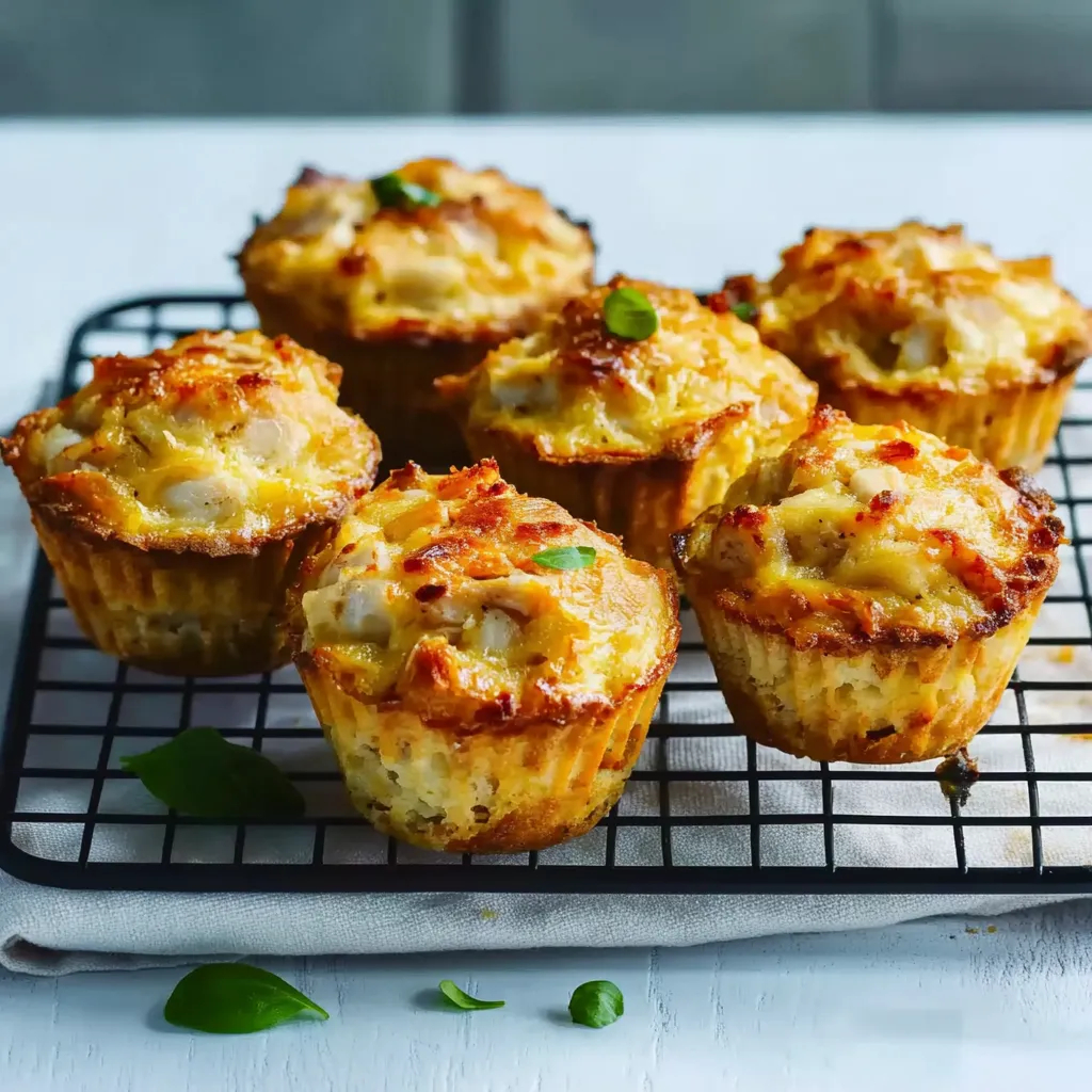 Ein Teller mit sechs Muffins, die mit Käse und Zwiebeln gefüllt sind.