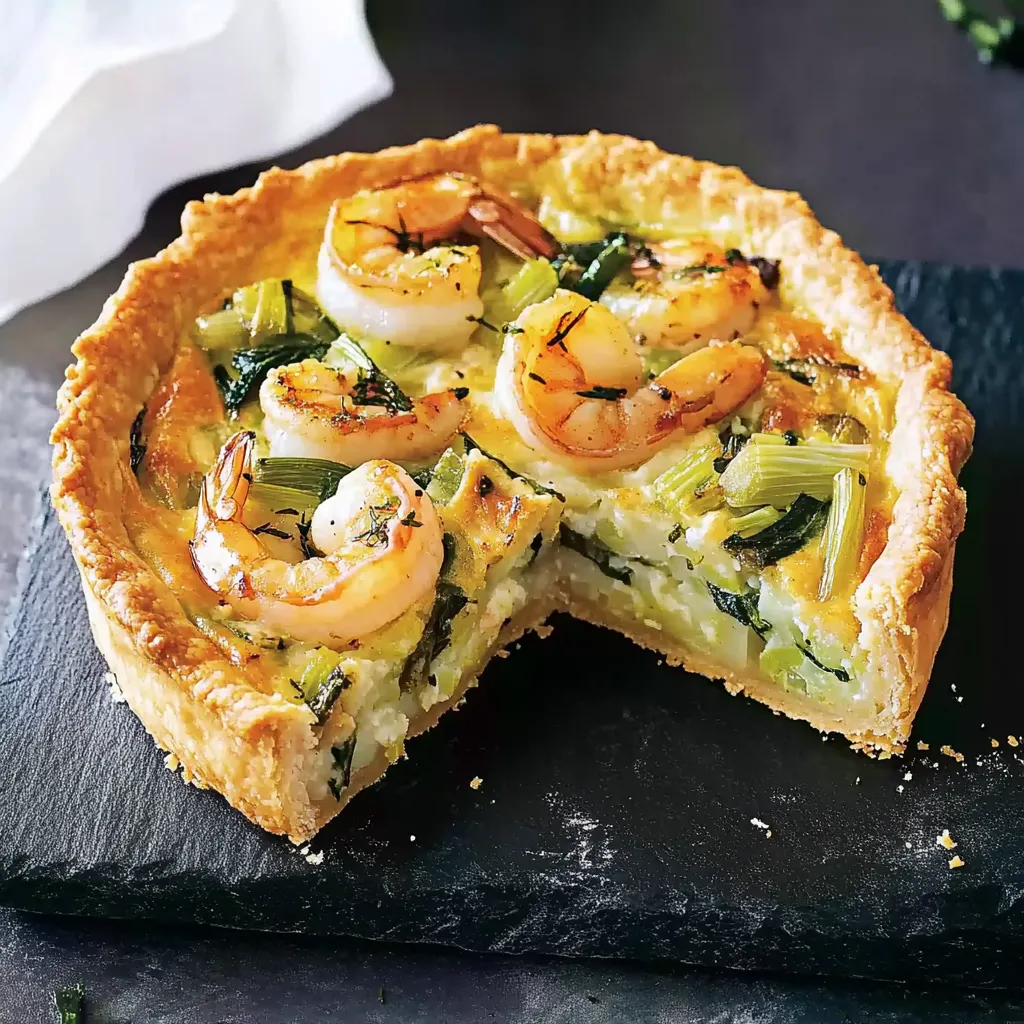 Ein halbes Shrimp-Pastries auf einem Tisch.
