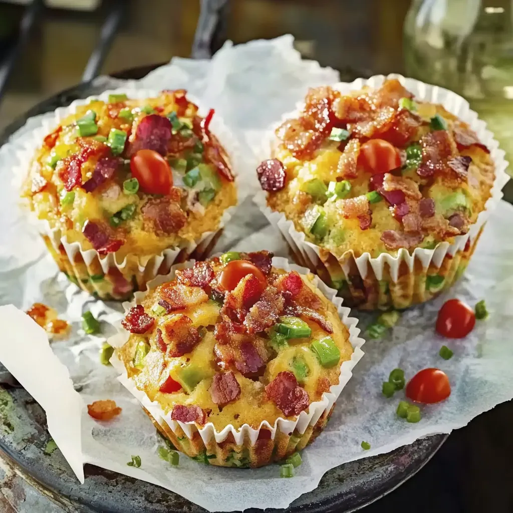 Zwei Bacon-Muffins auf einer Wäsche.