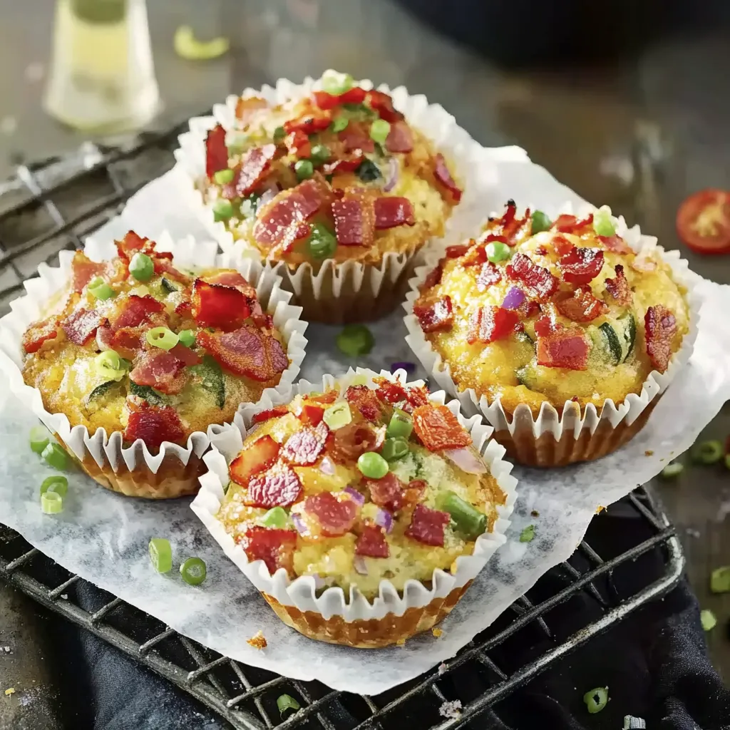 Ein weißes Tuch mit vier Bacon-Muffins darauf.