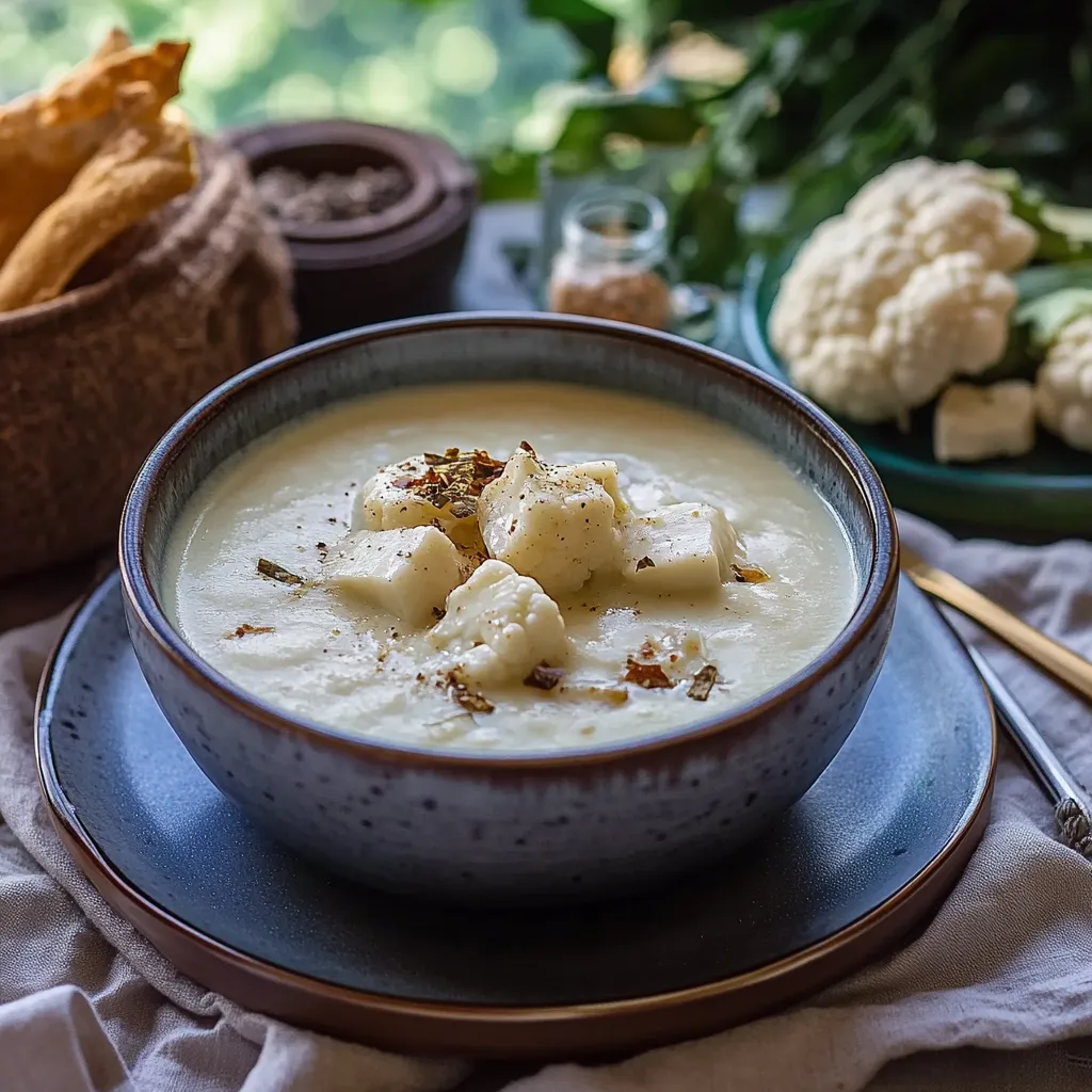 Ein großer, dunkler, glitzernder Topf mit einer cremigen, kräftigen Mischung, die mit gerösteten Gewürzen und Käse zubereitet wurde. Der Topf ist auf einem Teller, der auf einem Tisch liegt.
