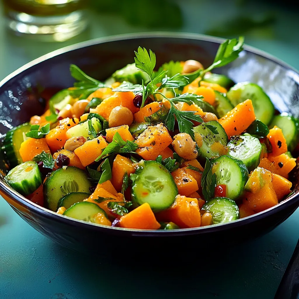 Ein schwarzes, glänzendes Bowl mit einer Mischung aus Gemüse, darunter Zucchini, Paprika, Karotten, Chili und Koriander.