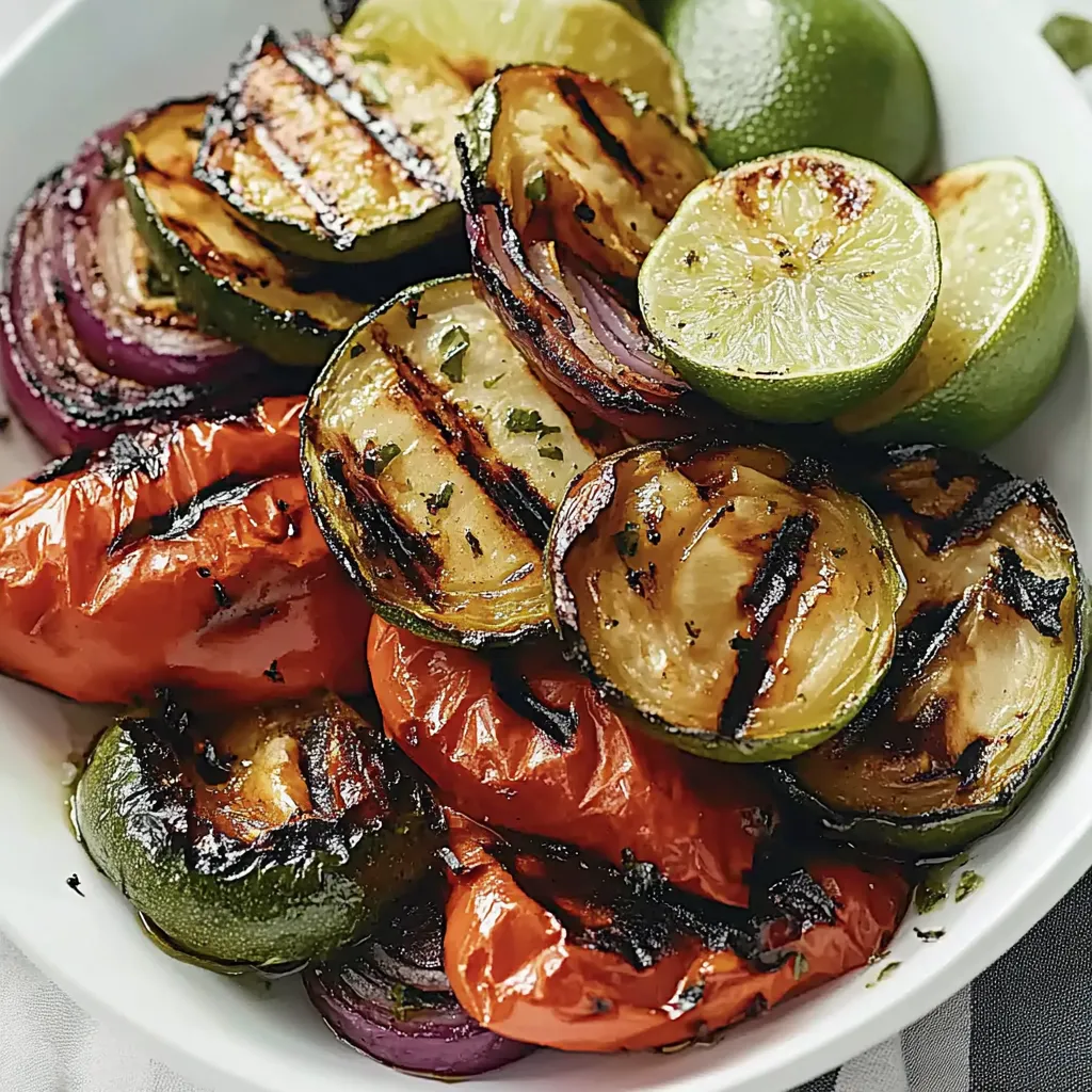 Ein weißer Teller mit grünen und roten Zwiebeln, Tomaten, Paprika und Zitronen.