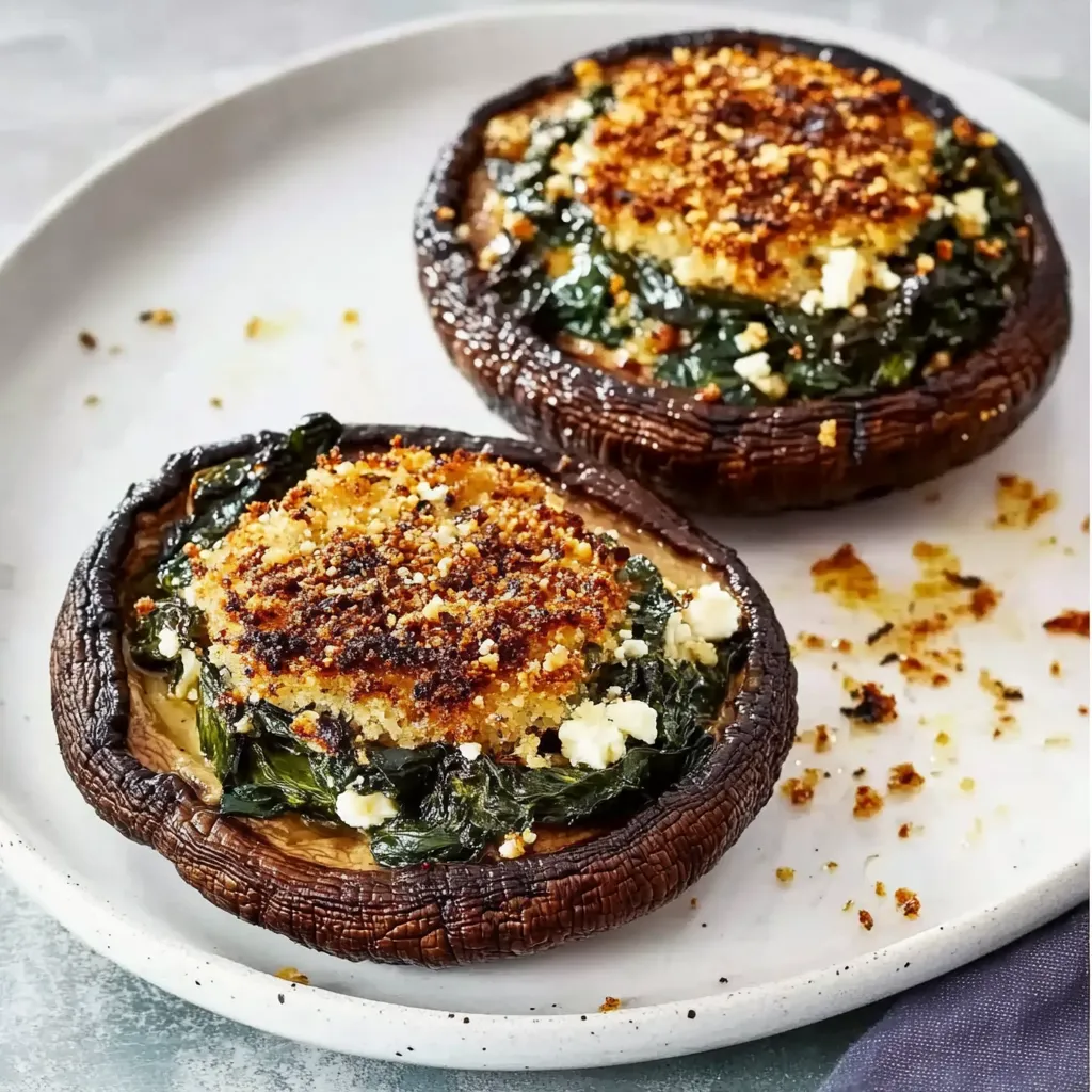 Zwei mushroom-artige Gerichte mit grünem Blatt und grünem Blatt auf einem weißen Teller.