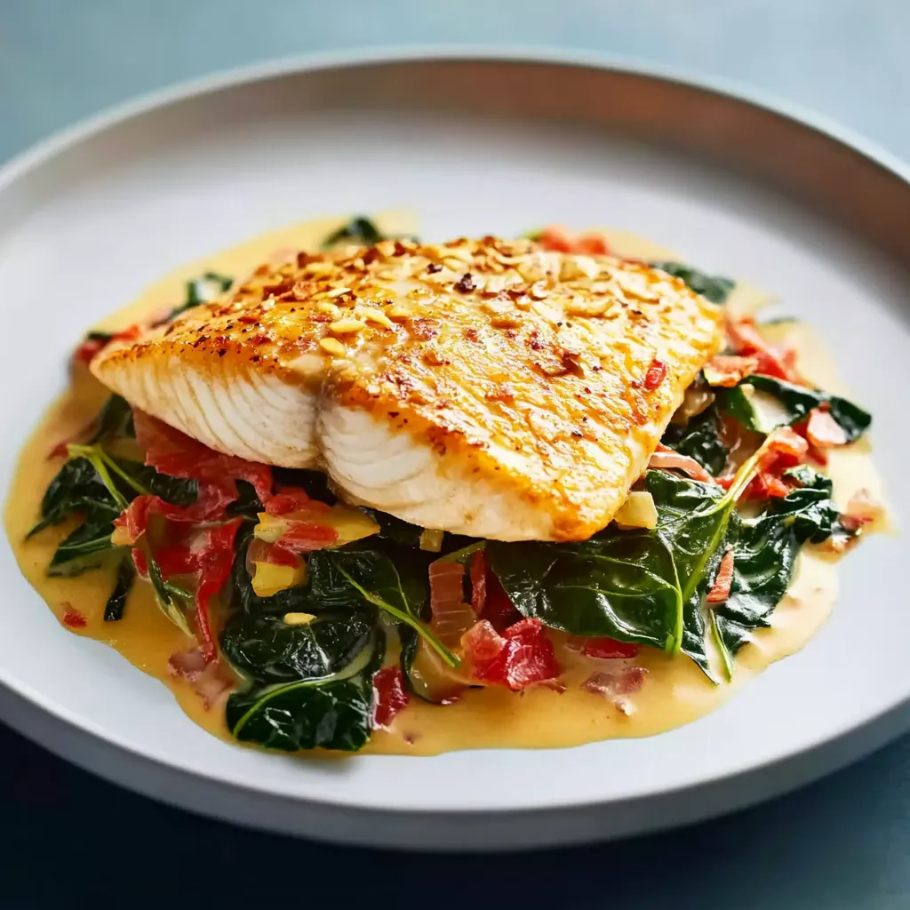 Ein Plate mit einer Portion von Salat und einem gegrillten Fischstück.