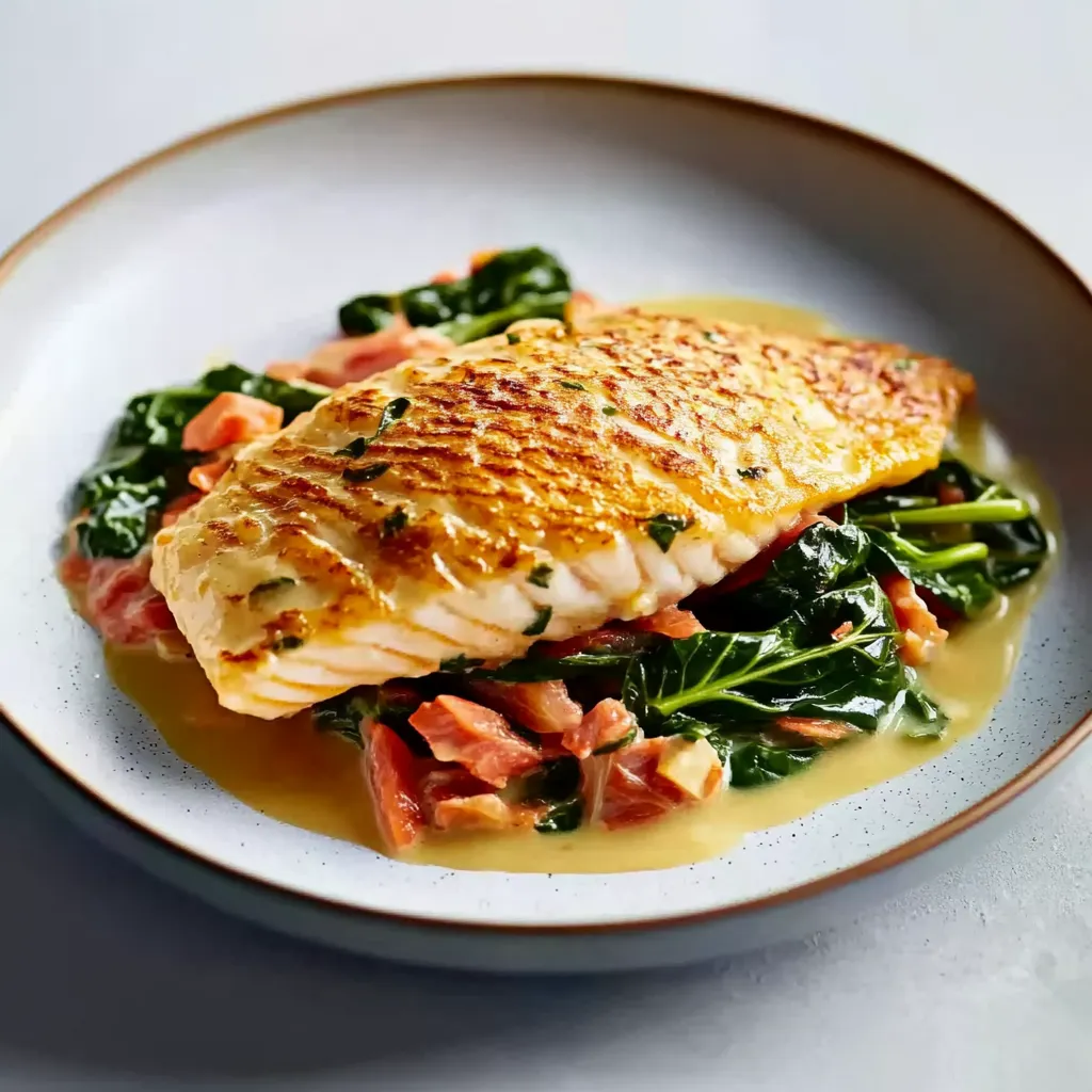 Ein Plate mit Salat und Fisch.