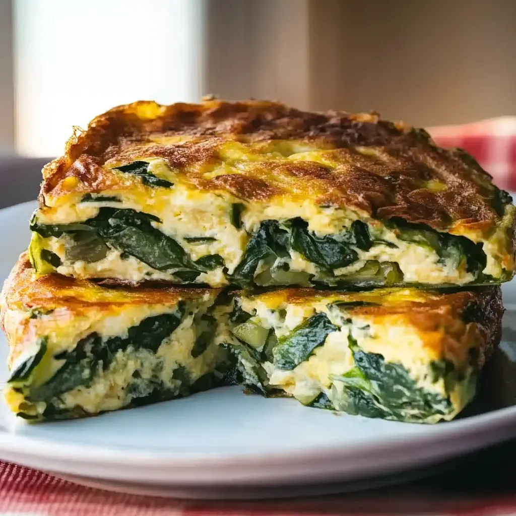 Ein Stück Käse mit Spinat auf einem weißen Teller.