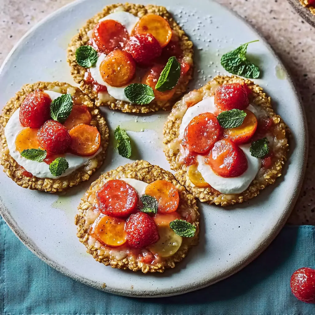 Eine Platte mit sechs Stückchen von frischem Obst, darunter Strawberries, Oranges und Mango, garniert mit Mint.