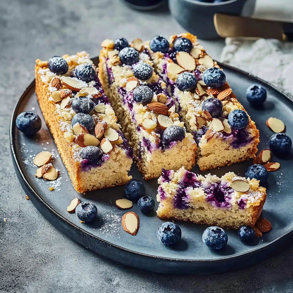 Eine Platte mit zwei Stücken von einem Baumkuchen, der mit Nüssen und Blaubeeren geschmolzen ist.