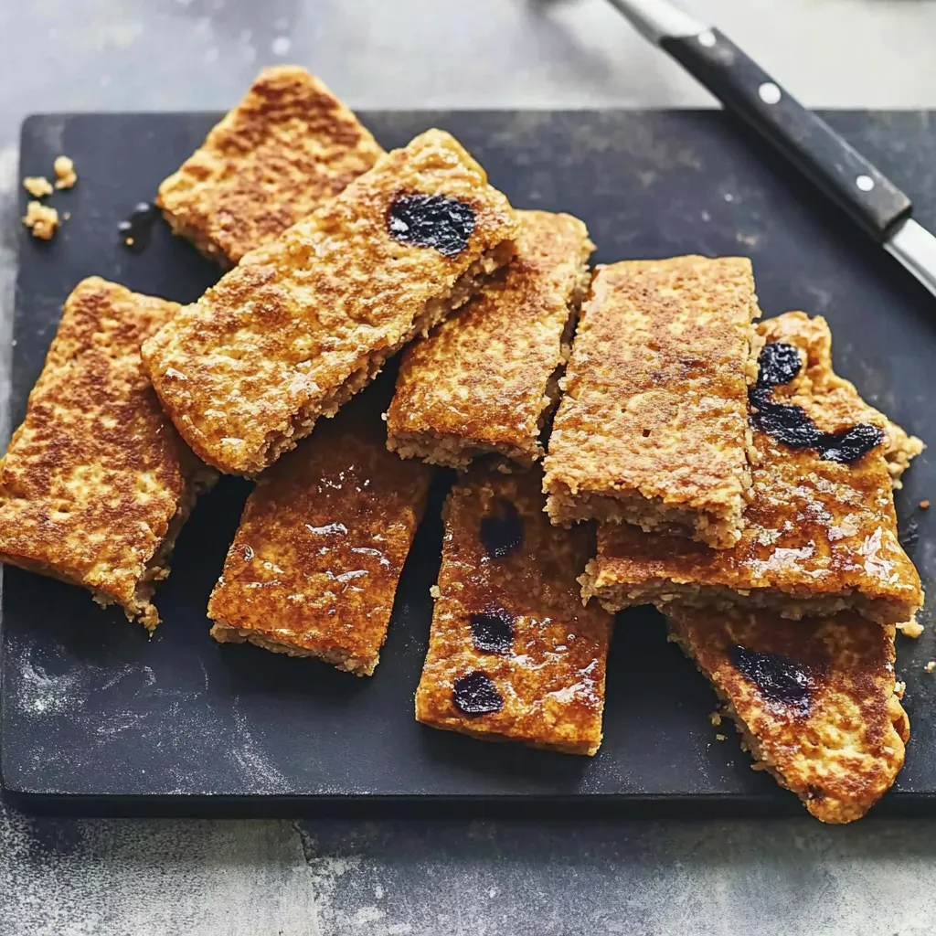Eine Tafel mit einer Schicht aus Toastbrot und Blaubeeren auf einer Schüssel.