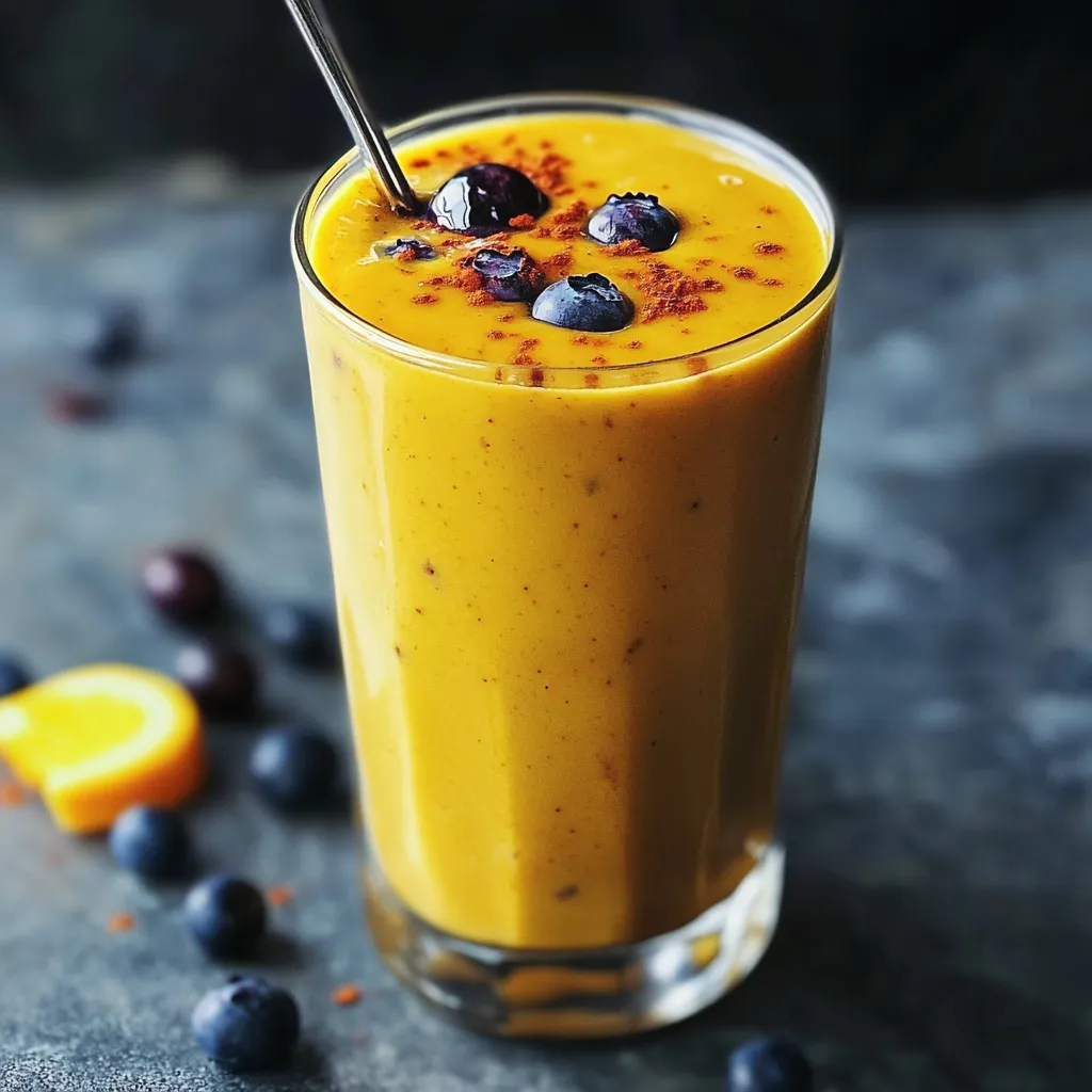 Ein Glas mit einer Orange und Blaubeeren.