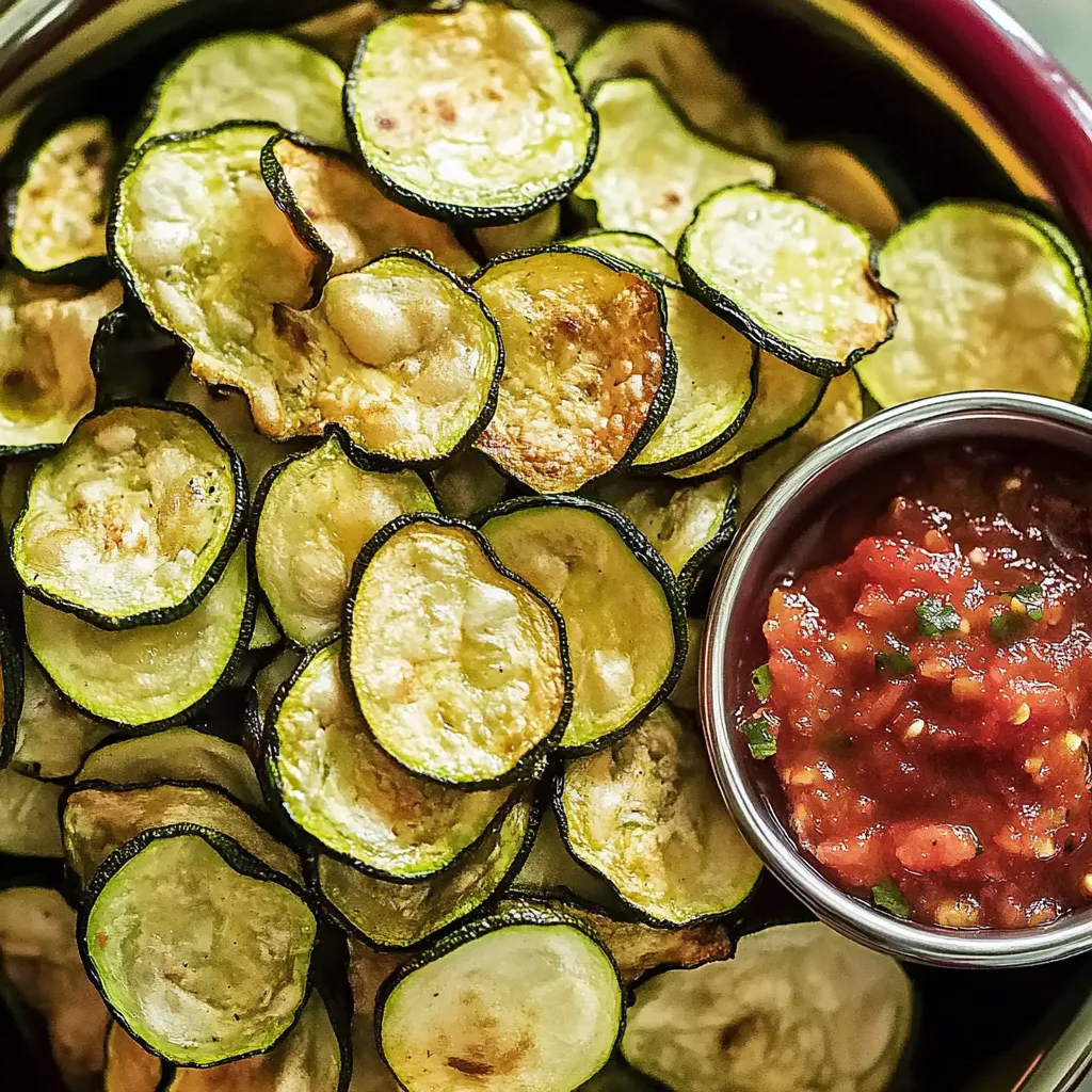 Ein Schälchen mit Zucchini-Streifen und einer Sauce.