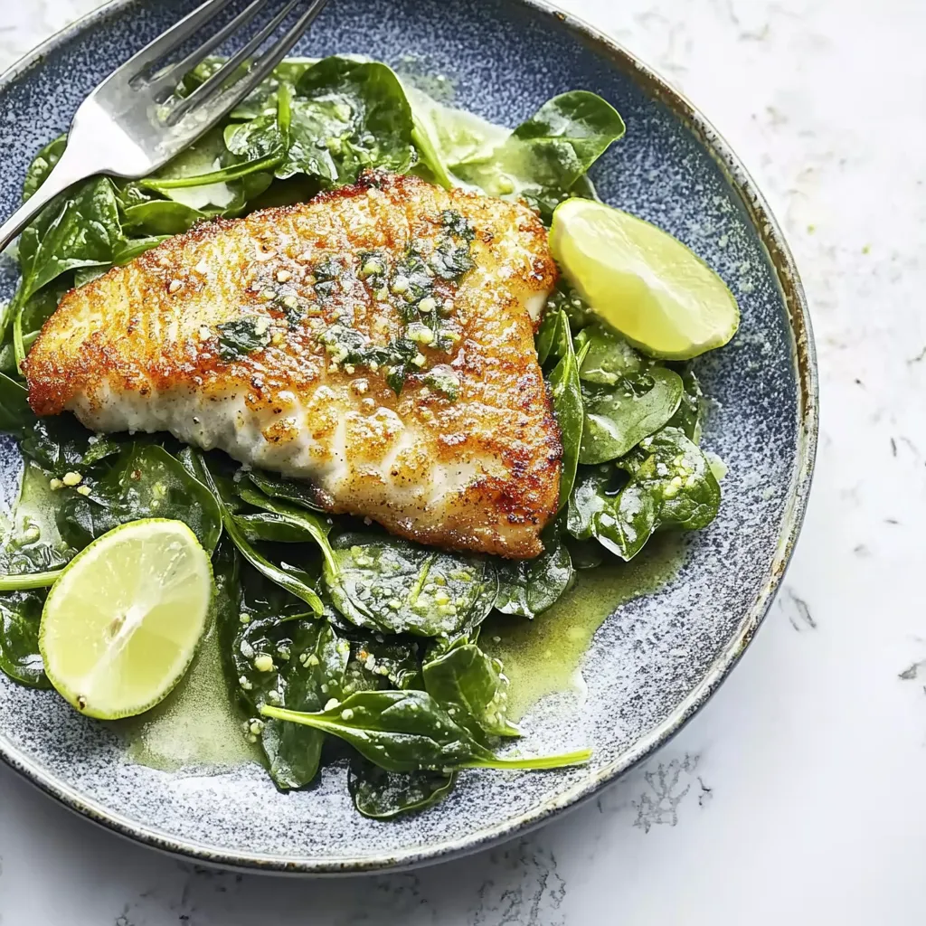 Ein Plate mit Salat und gegrilltem Fisch.