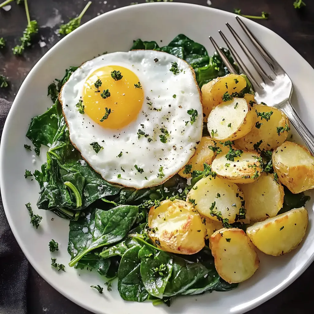 Ein weißer Teller mit grünem Salat, Ei, Kartoffeln und Zwiebeln.