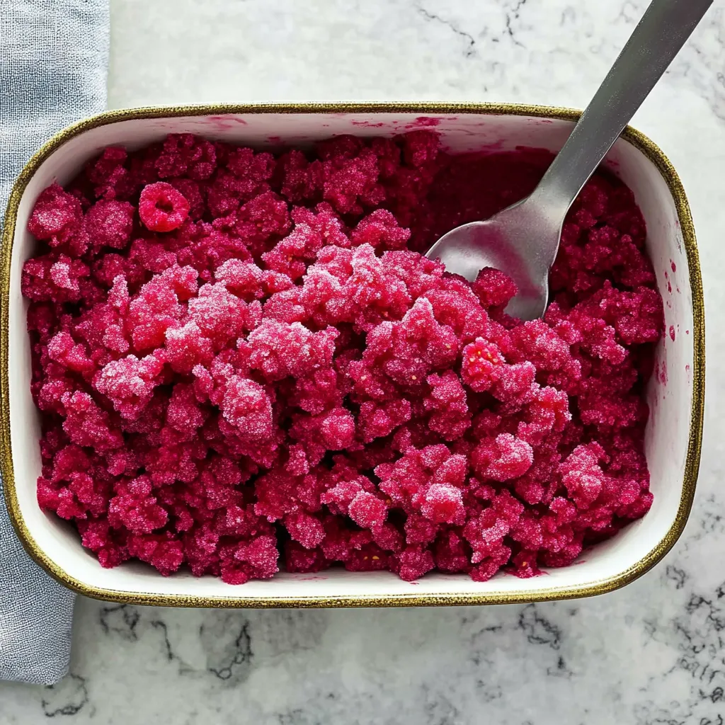 Ein Becher mit rotem Pulver, das wie Raspberry-Jellly aussieht.