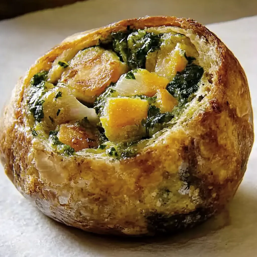 Ein kleiner, gefüllter Kugel aus Kartoffeln und Zwiebeln.