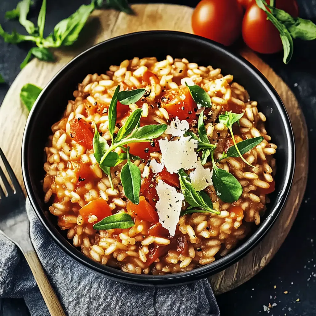 Ein schönes, leckeres Rice-Rezept mit Tomaten, Basilikum und Parmesan.