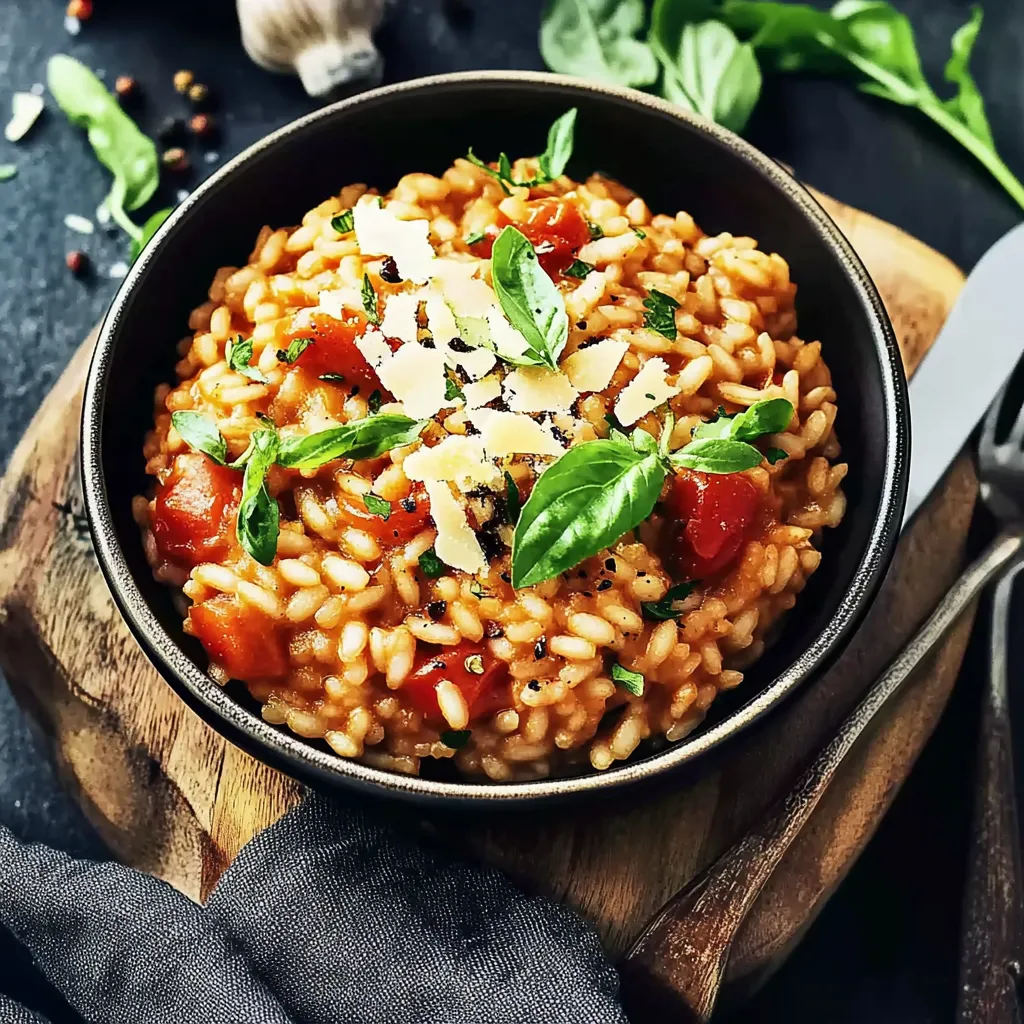 Ein Schälchen mit Reis und Tomaten auf einem Tisch.