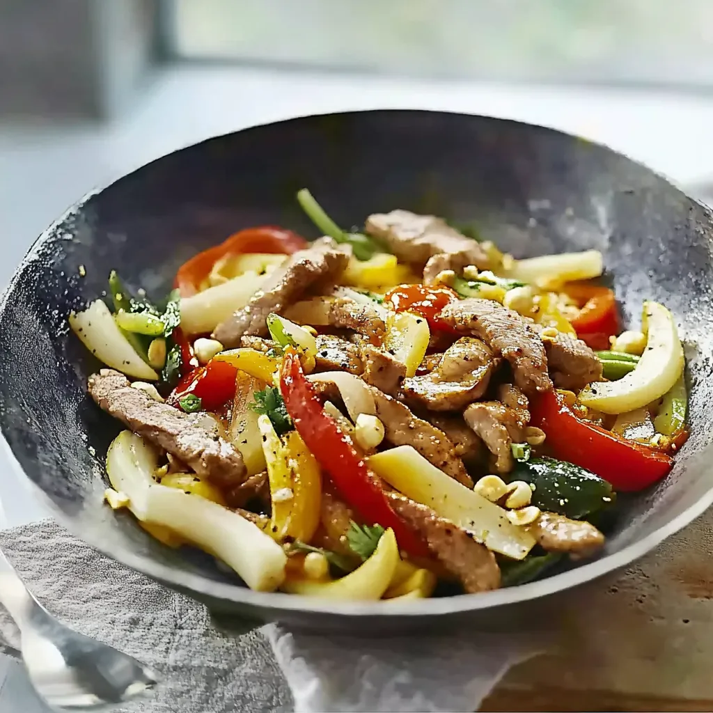 Ein Schalen mit einer Mischung aus Fleisch, Zwiebeln, Tomaten, Paprika und Koriander.