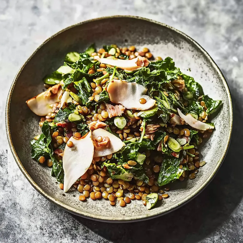 Ein Schälchen mit einer Mischung aus Salat, Nüssen, Pulses und Gemüse.
