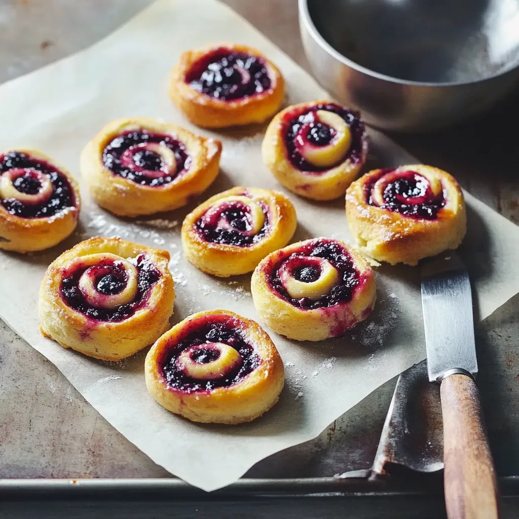 Eine Schüssel mit einem Teller, auf dem sich sechs Rollen mit Blaubeeren und Zitronen sitzen.