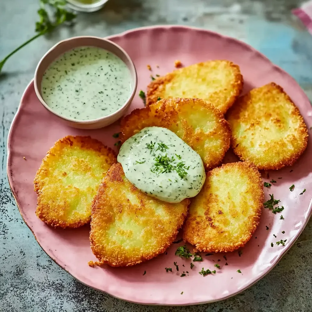 Ein Plate mit frisch zubereiteten Kartoffeln, die mit Mayonnaise und Kräutern garniert sind.