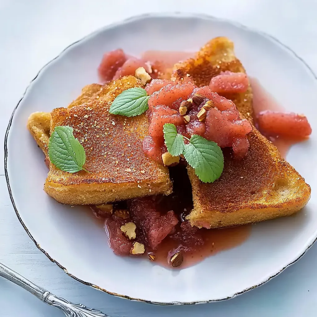 Ein weißer Teller mit Toast, Puderis und roten Beeren.