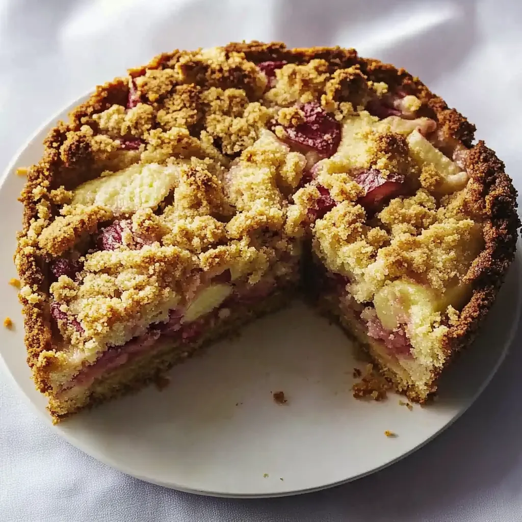 Ein Stück Kuchen auf einem weißen Teller.
