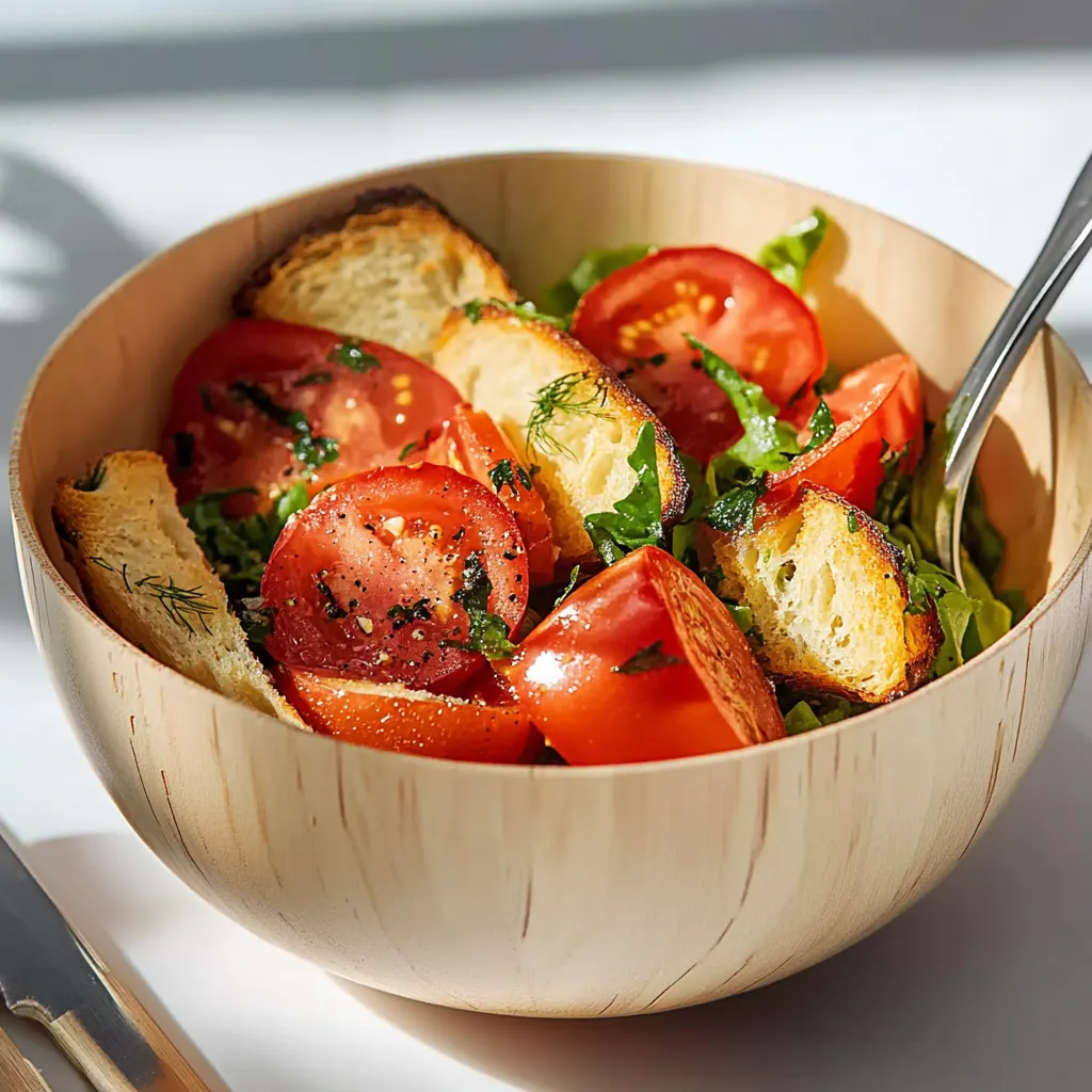Ein Bogen Bambus mit einer Mischung aus Tomaten, Brot und Salat.