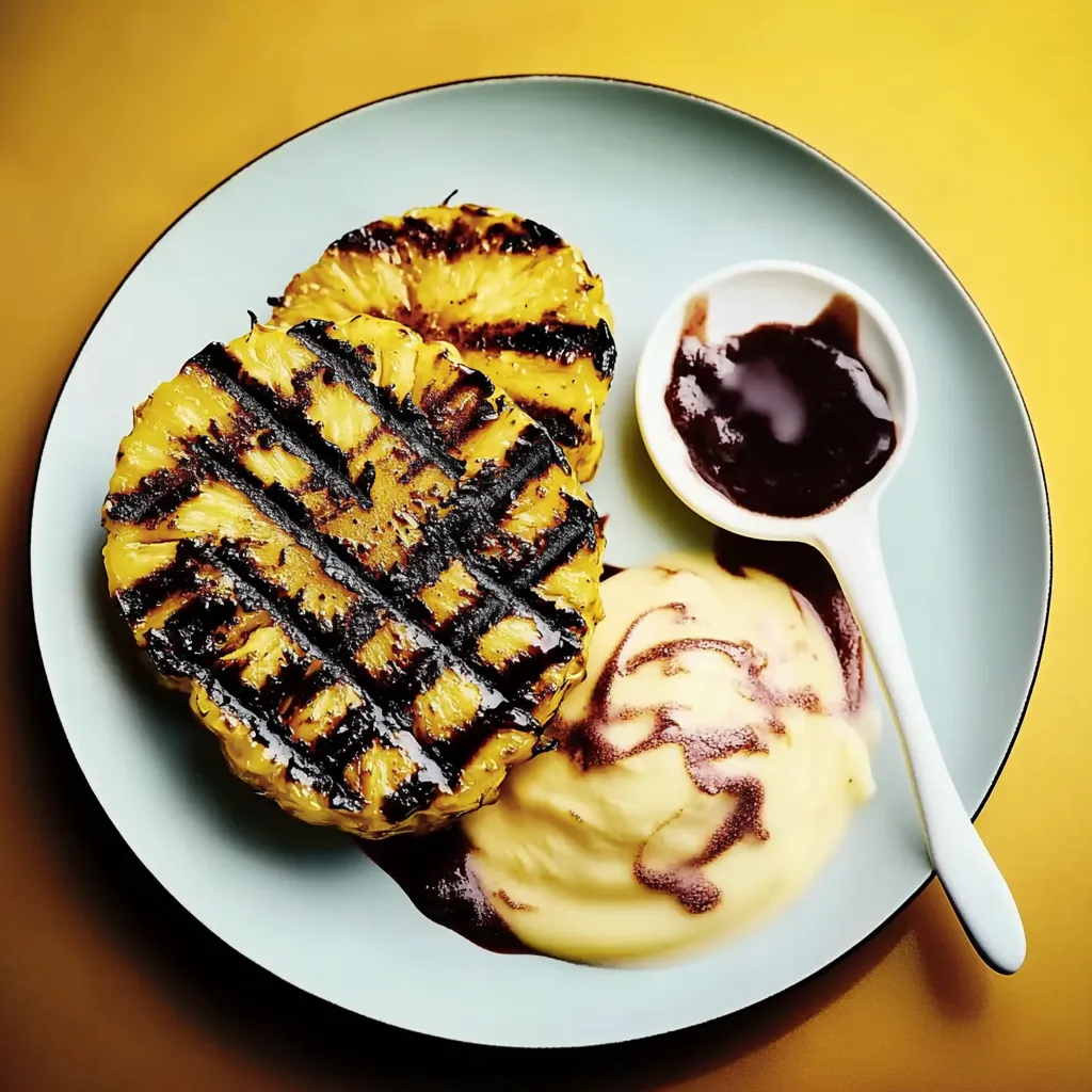 Eine Platte mit einer Pizza, die in einem Grill zubereitet wurde, und einer Schaumkugel.