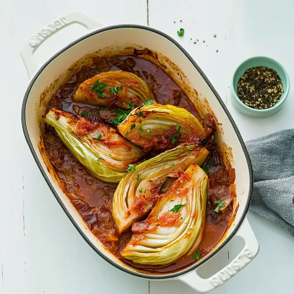 Ein Schalen mit Rindfleisch und Kohl in einer Sauce auf einem Tisch.