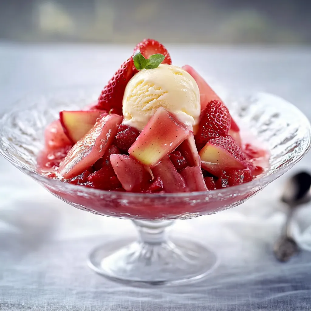 Ein Glas mit Strawberry-Topping und Vanille-Eis.