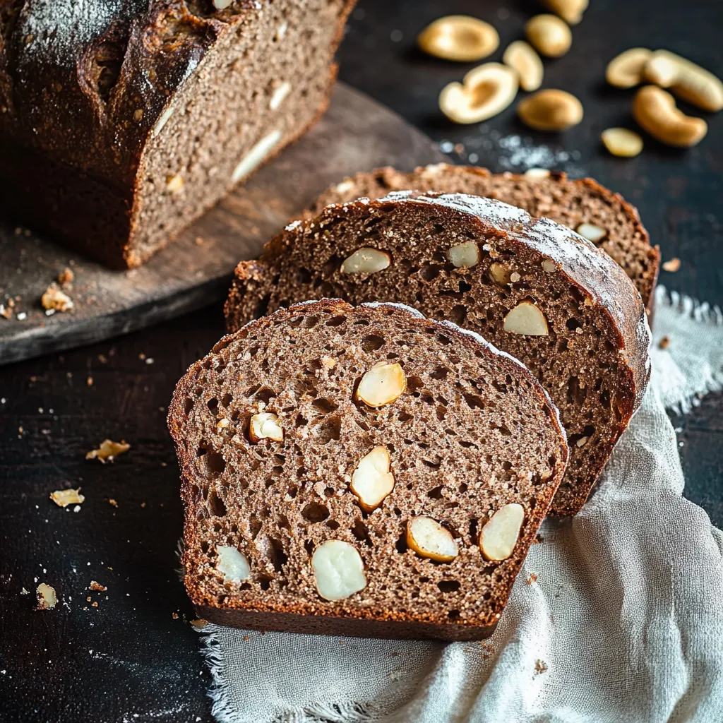 Ein Bread mit Nüssen und Mandeln auf einem Tisch.