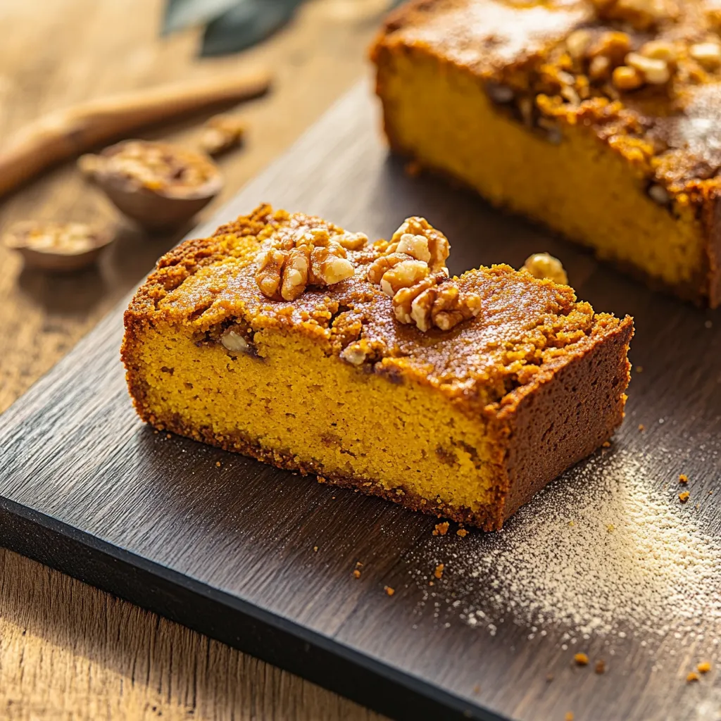 Eine Tafel mit zwei Stücken von Nussbrot auf einem Block.