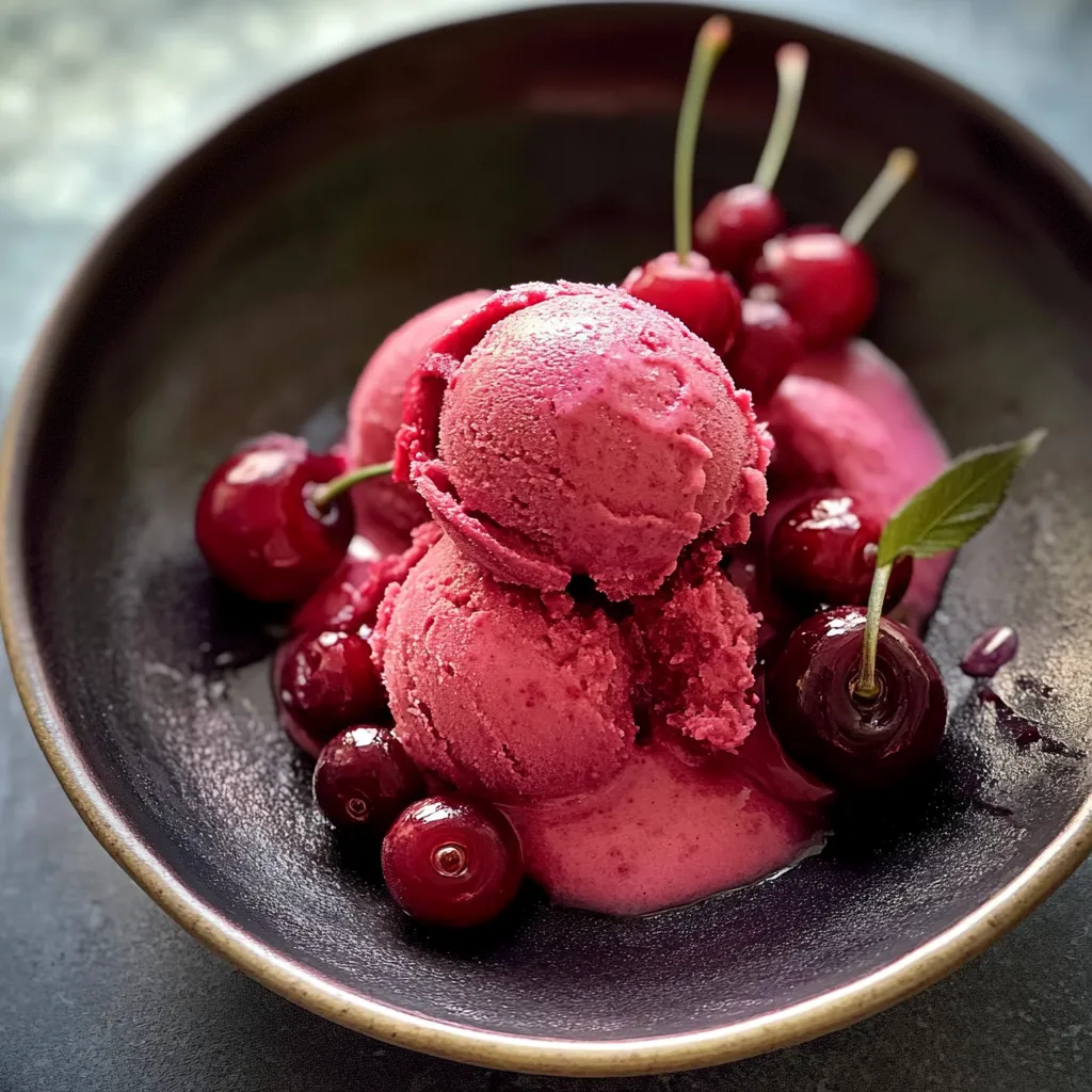 Ein Glas mit Cherry-Likör-Eis und Cherries.
