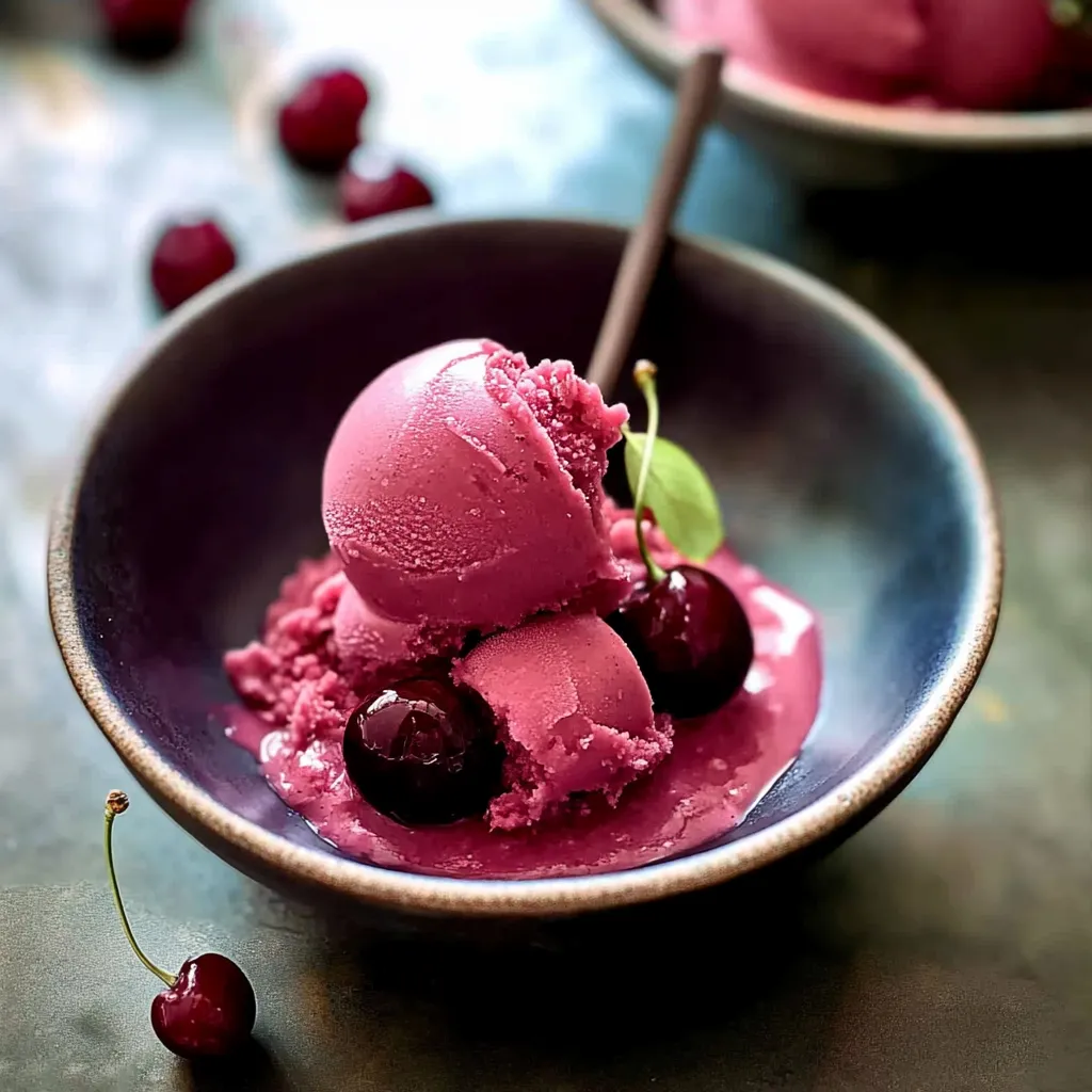 Ein Glas mit Pinkiscream und Cherry-Fruchtgarnitur.