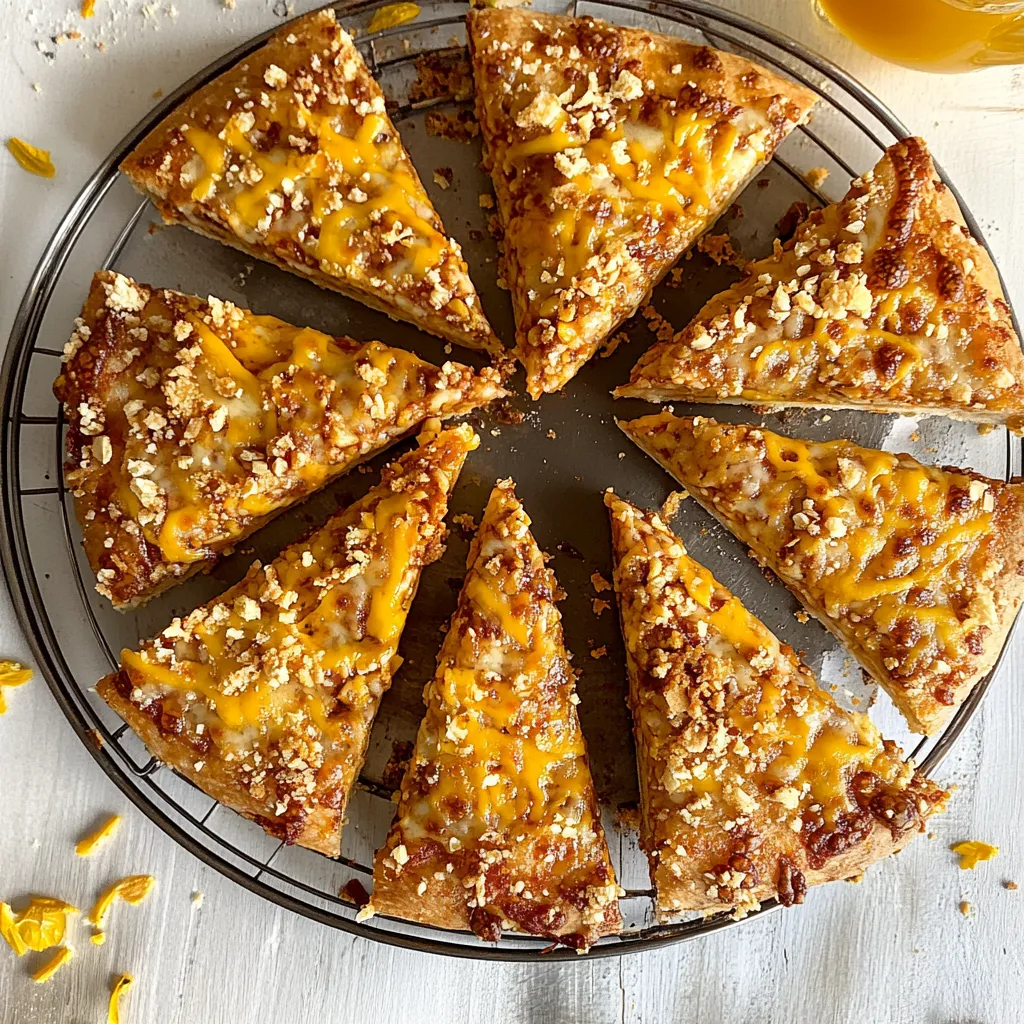 Eine Scheibe Pizza mit Nüssen auf einem Servierfächer.