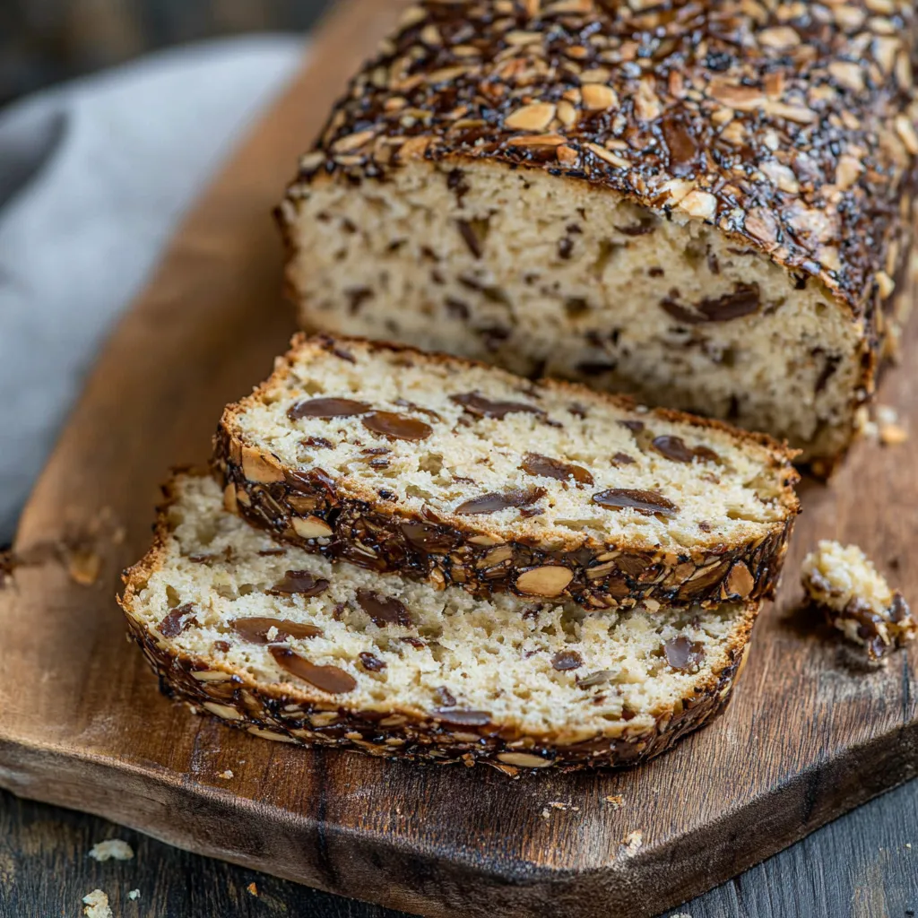 Ein Stück Brot auf einem Brett.