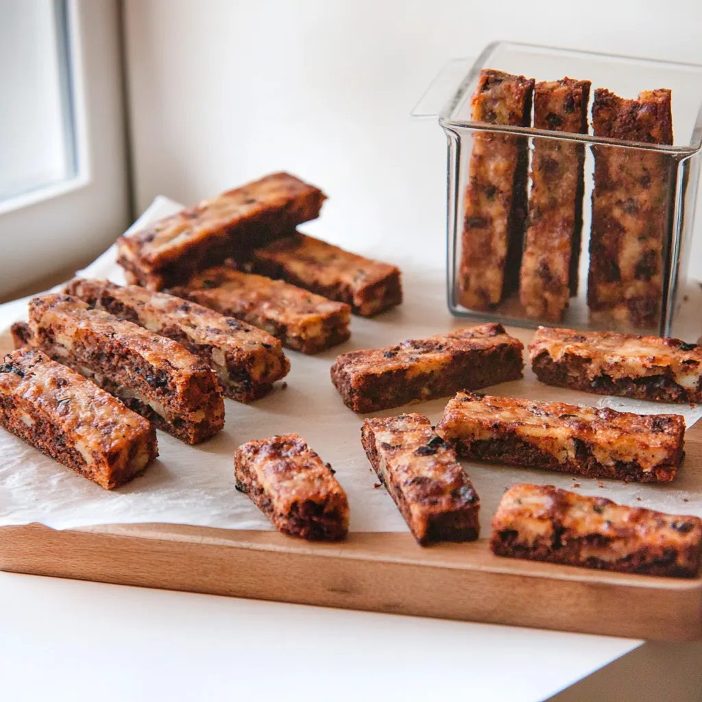 Eine Schüssel mit getrockneten, gebackenen Brotstücken auf einem Tisch.