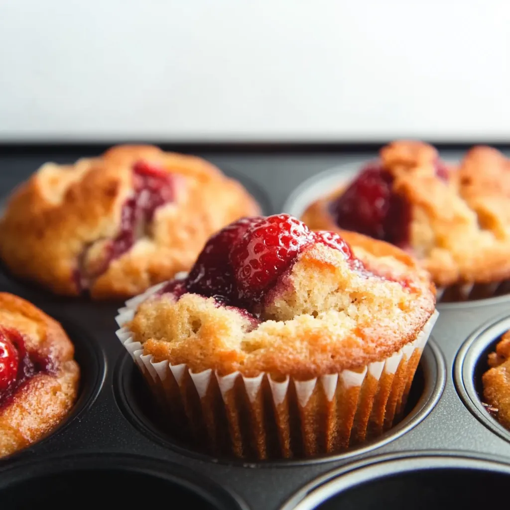 Ein muffin mit einer roten Beereisbeere auf einem Teller.