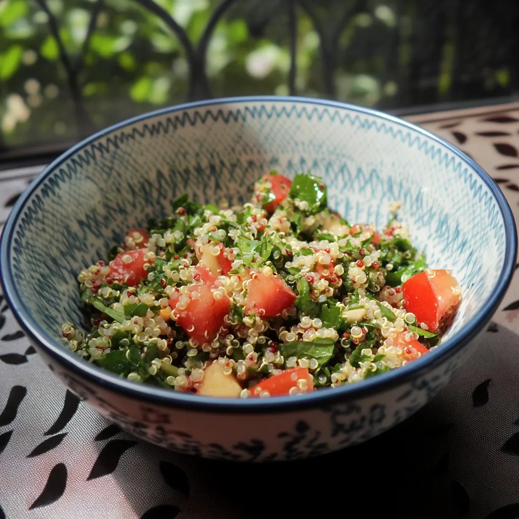 Ein weißer Teller mit einer Mischung aus Salat, Tomaten und Reis.