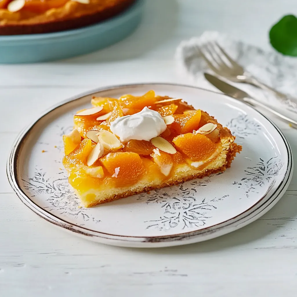Ein Stück Kuchen mit einer Schicht von frischem Obst auf einem weißen Plate.